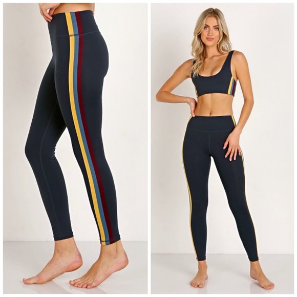 Spiritual Gangster Side Stripe Leggings Navy Blue - Picture 1 of 7